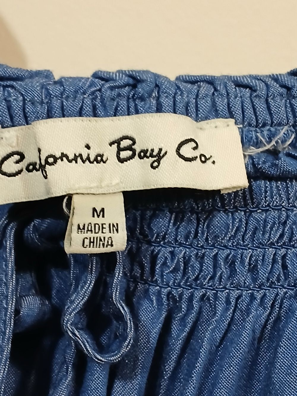 California Bay Co Blue Off Shoulder Peasant Dress Women’s Medium Boho Chambray - Picture 4 of 10